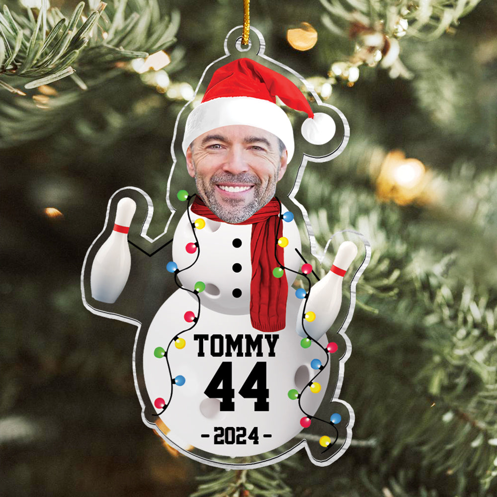 Custom Photo Bowling Snowman Ornament - Gifts For Players, Team, Boys - Personalized Acrylic Ornament Tu20