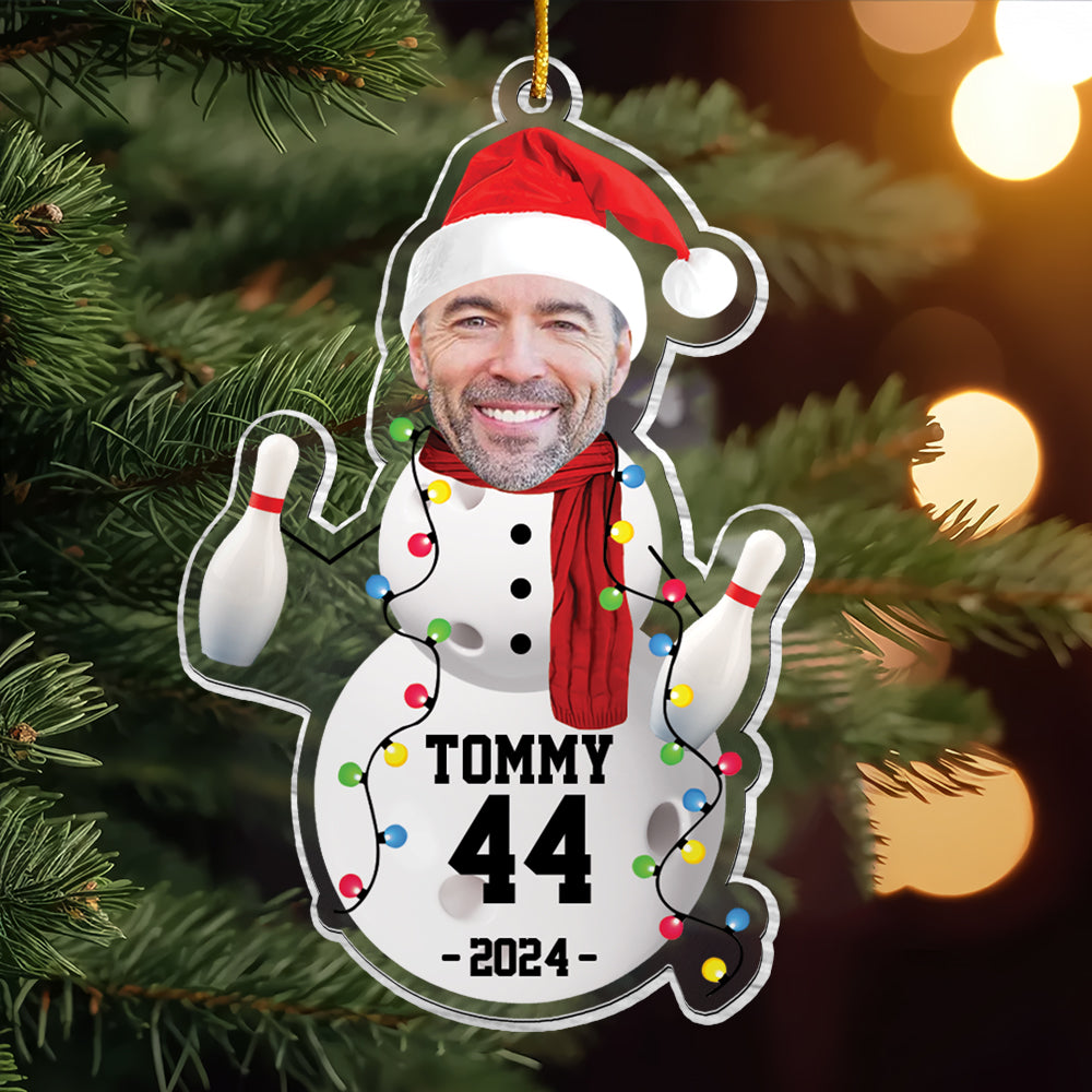 Custom Photo Bowling Snowman Ornament - Gifts For Players, Team, Boys - Personalized Acrylic Ornament Tu20
