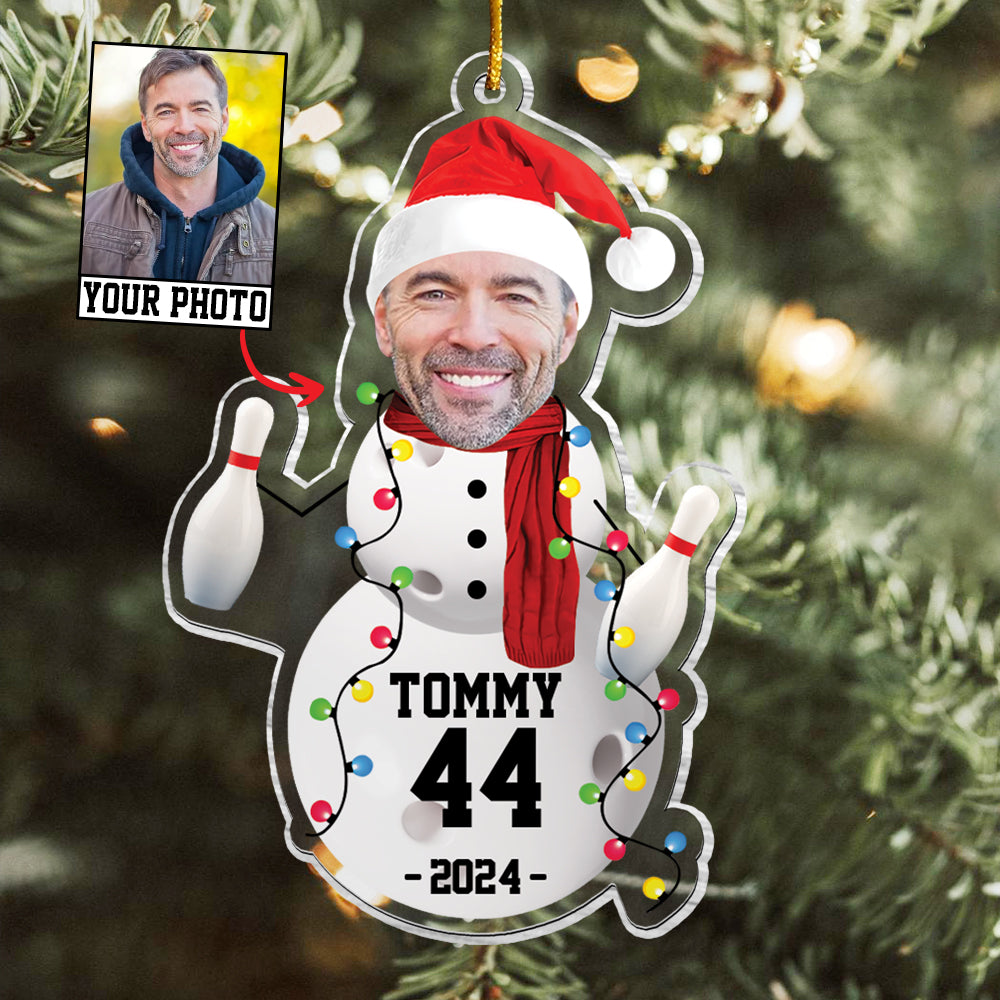 Custom Photo Bowling Snowman Ornament - Gifts For Players, Team, Boys - Personalized Acrylic Ornament Tu20