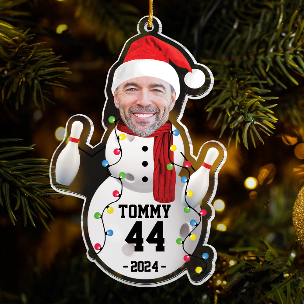 Custom Photo Bowling Snowman Ornament - Gifts For Players, Team, Boys - Personalized Acrylic Ornament Tu20