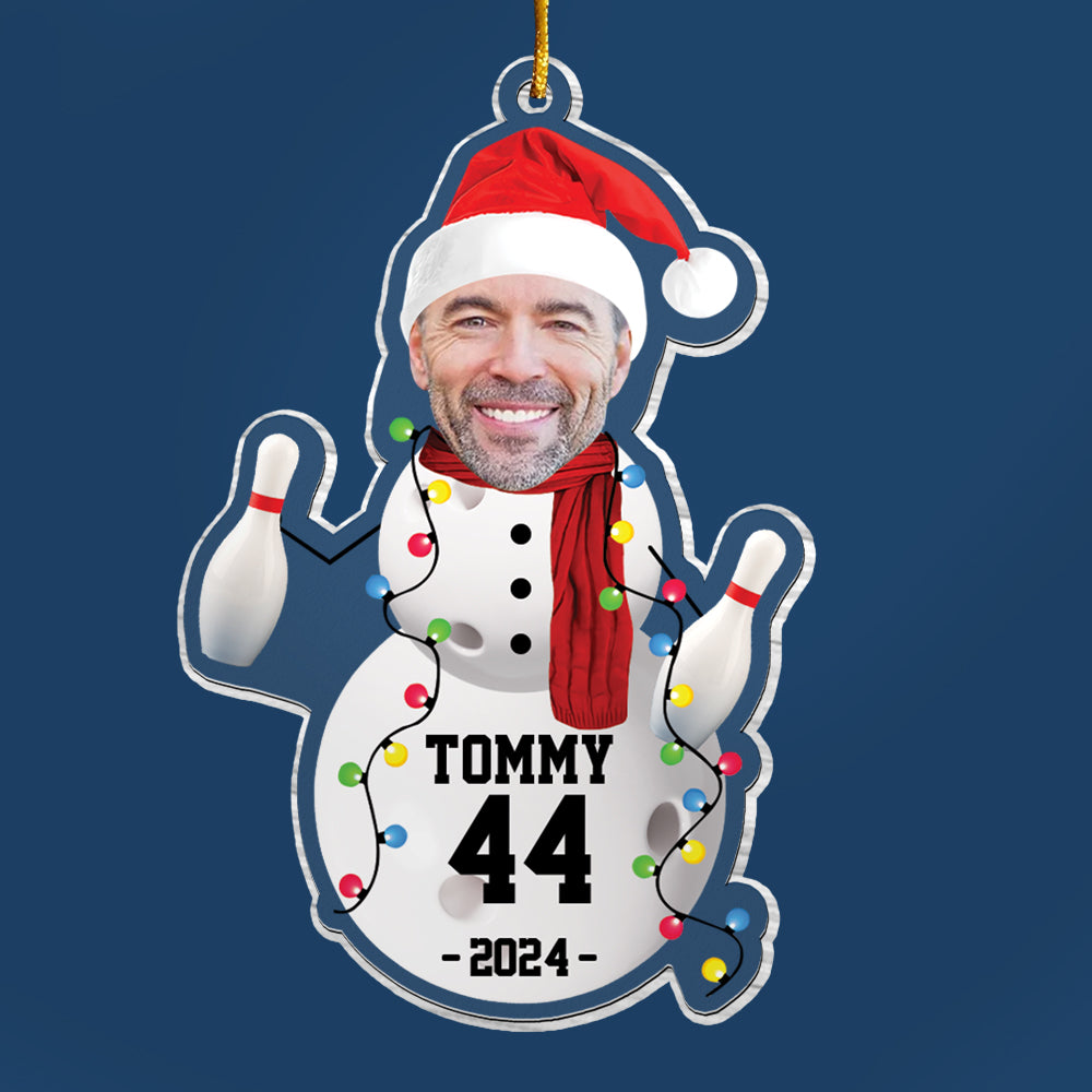 Custom Photo Bowling Snowman Ornament - Gifts For Players, Team, Boys - Personalized Acrylic Ornament Tu20