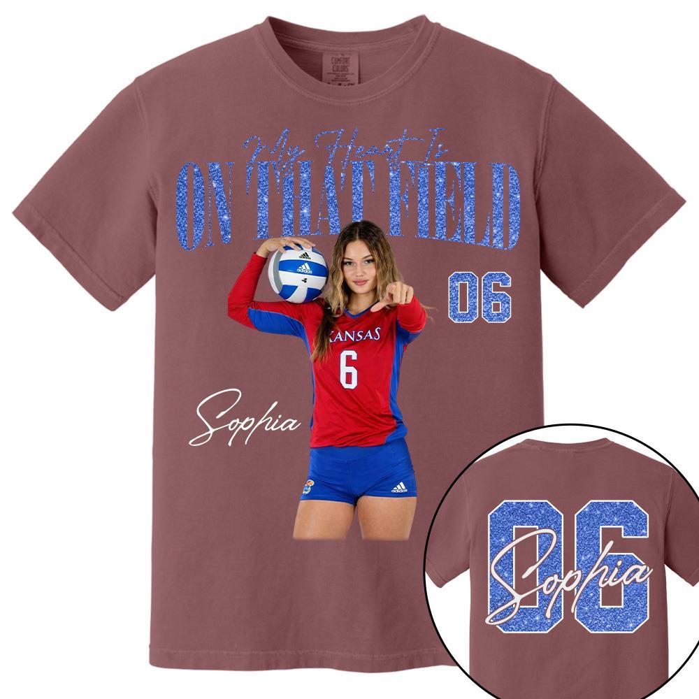 My Heart Is On That Field - Personalized Washed Tee Retro Bootleg Shirt - Gift For Volleyball Lovers T1807 Hv01