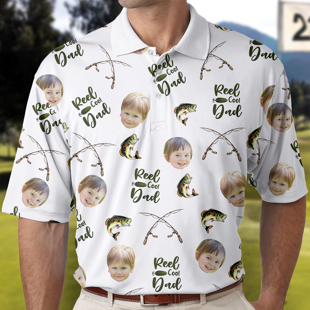 Reel Cool Dad, Personalized Polo Shirt with Face, Fishing Shirt