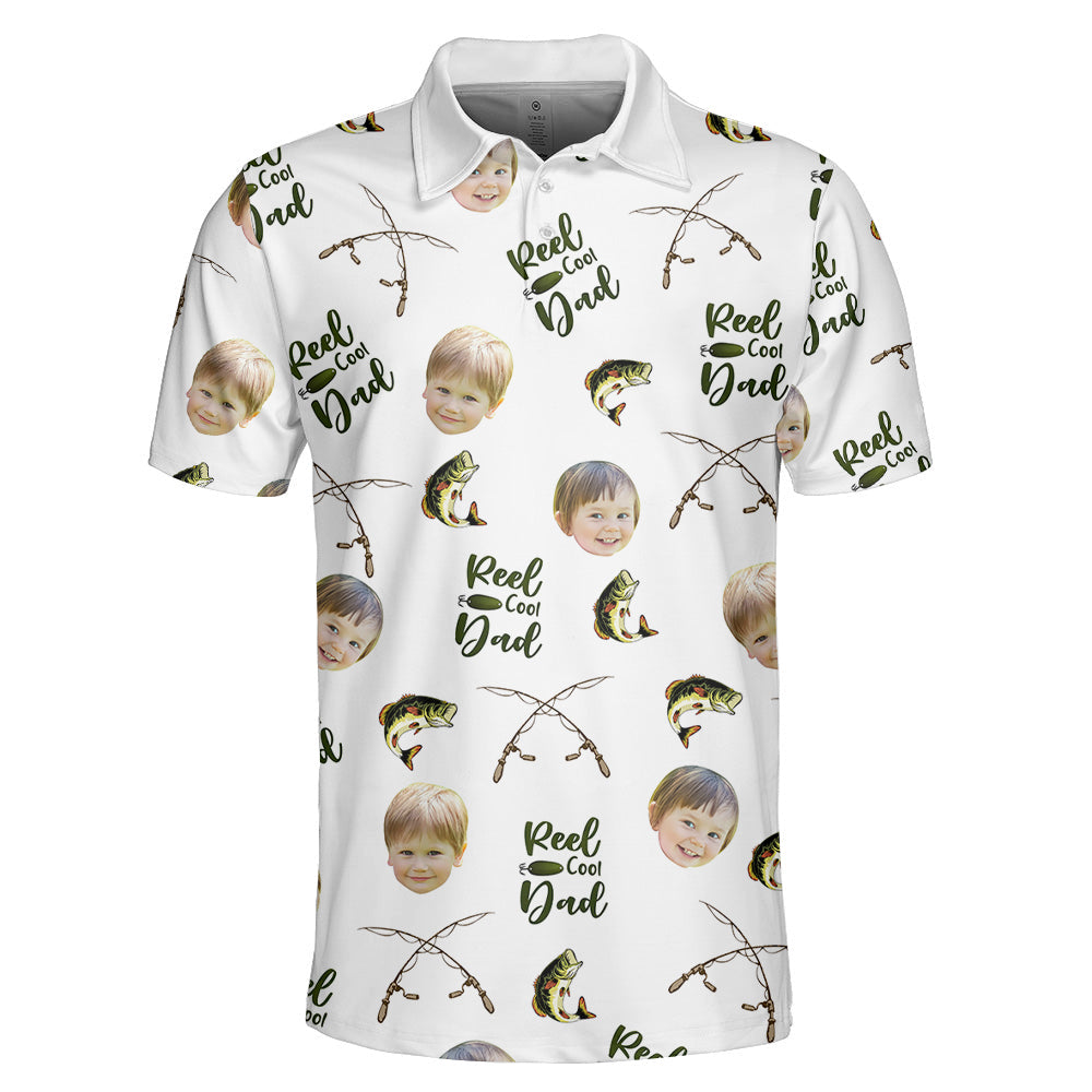 Reel Cool Dad, Personalized Polo Shirt with Face, Fishing Shirt