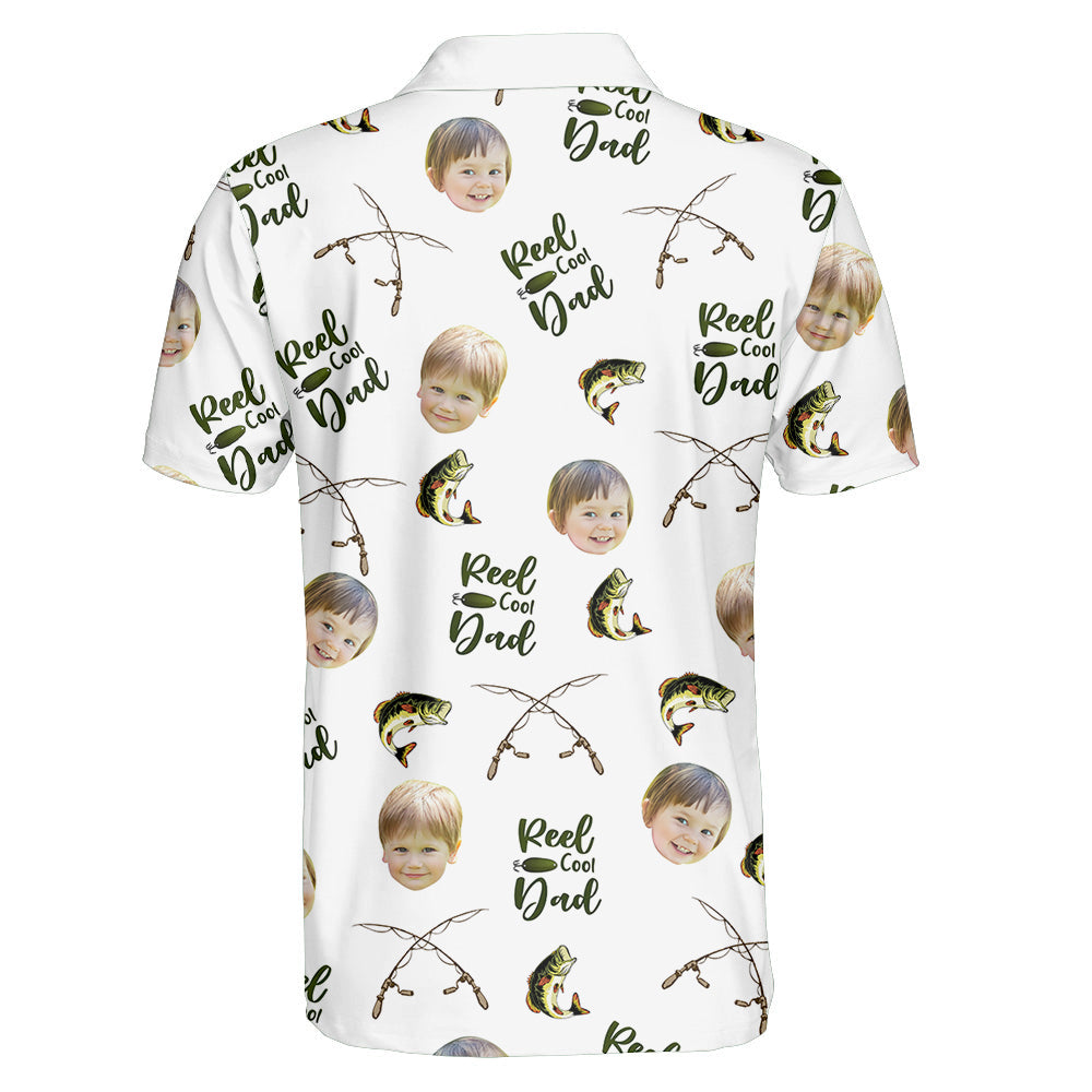 Reel Cool Dad, Personalized Polo Shirt with Face, Fishing Shirt