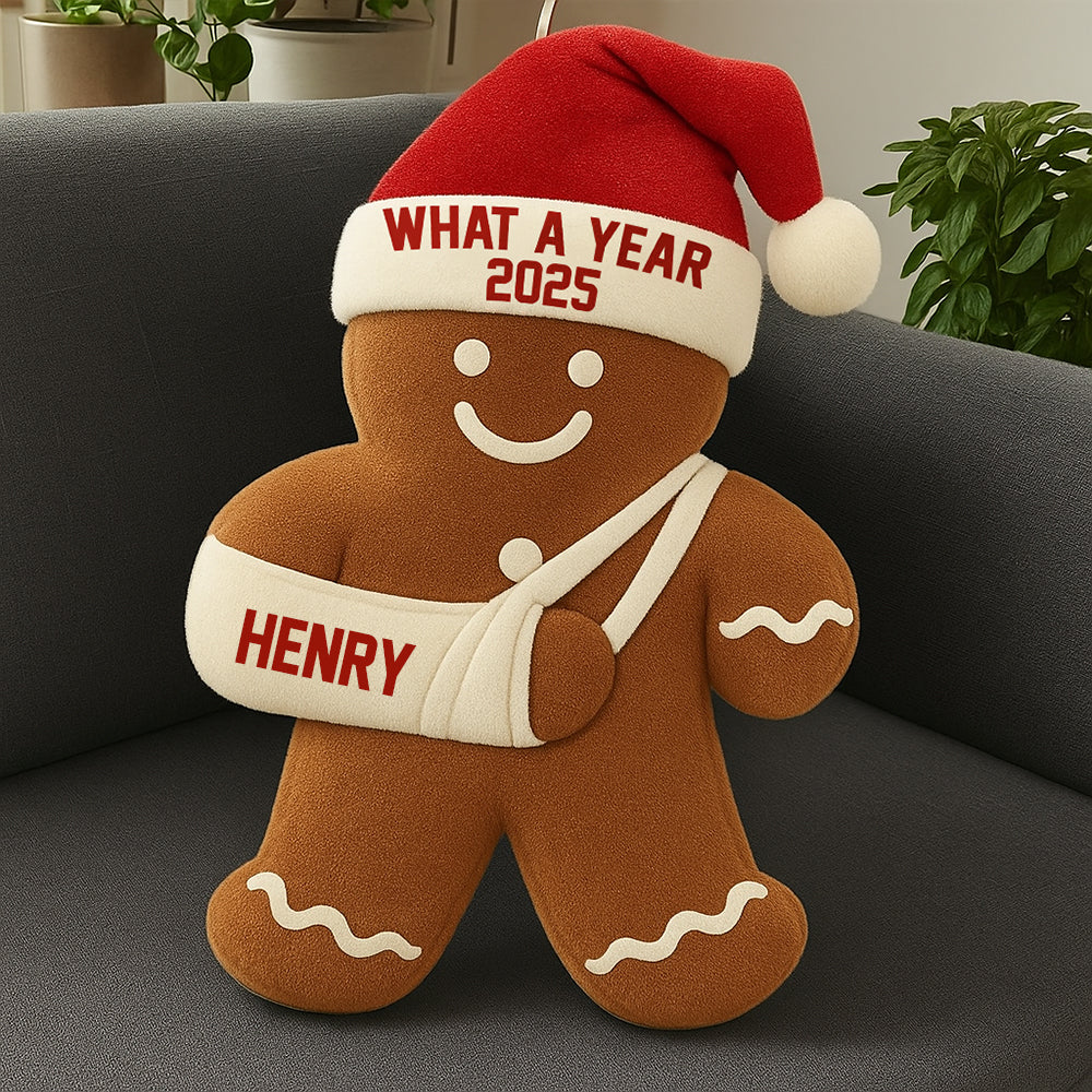Personalized Funny Injury Christmas Ugly Push Pillow, Personalized Broken Gingerbread Pillow, Funny Christmas Ornament, Broken Arm Leg Hv01