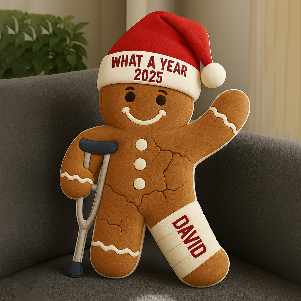 Personalized Funny Injury Christmas Ugly Push Pillow, Personalized Broken Gingerbread Pillow, Funny Christmas Ornament, Broken Arm Leg Hv01