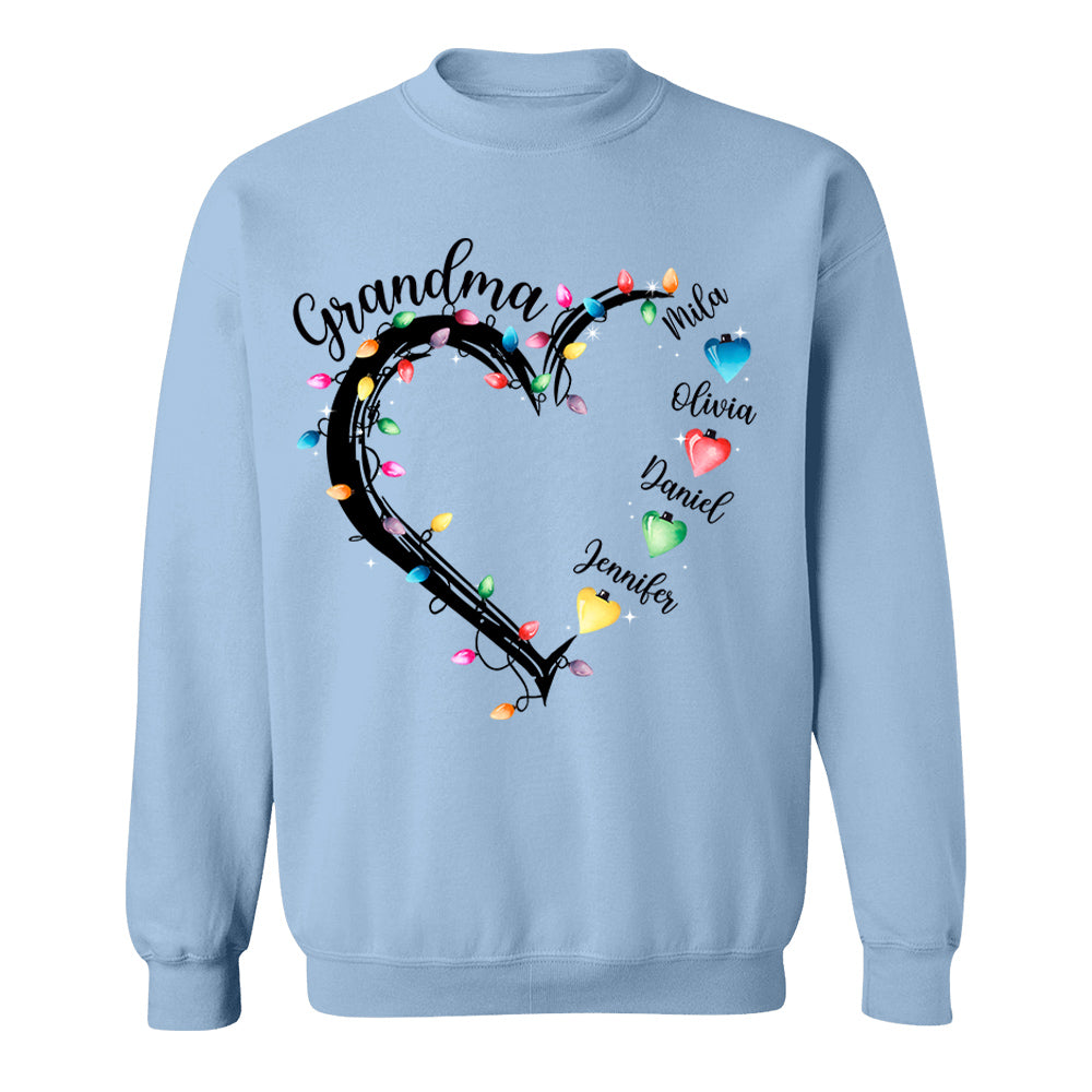 Grandma And Grandkids Christmas Light Personalized Shirts, Nickname And Names Can Be Changed Tu20