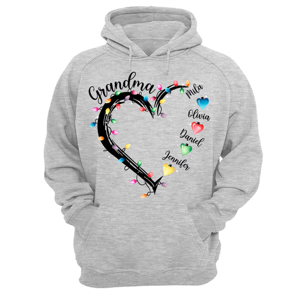 Grandma And Grandkids Christmas Light Personalized Shirts, Nickname And Names Can Be Changed Tu20