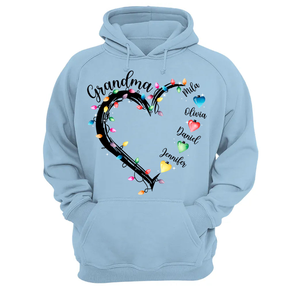 Grandma And Grandkids Christmas Light Personalized Shirts, Nickname And Names Can Be Changed Tu20