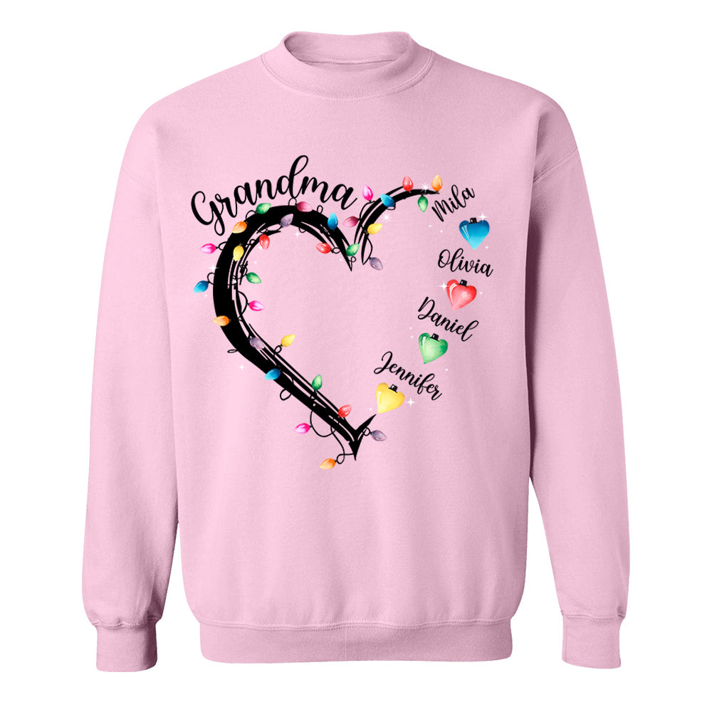 Grandma And Grandkids Christmas Light Personalized Shirts, Nickname And Names Can Be Changed Tu20