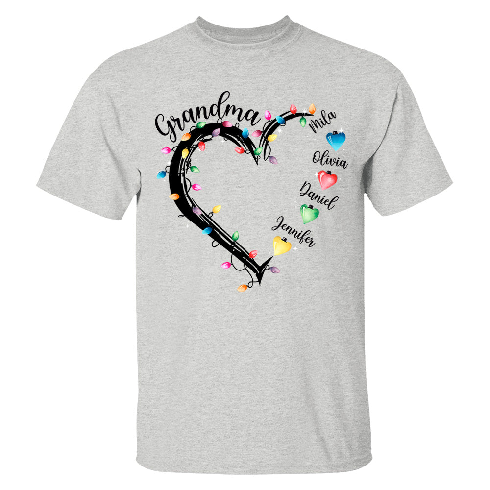 Grandma And Grandkids Christmas Light Personalized Shirts, Nickname And Names Can Be Changed Tu20