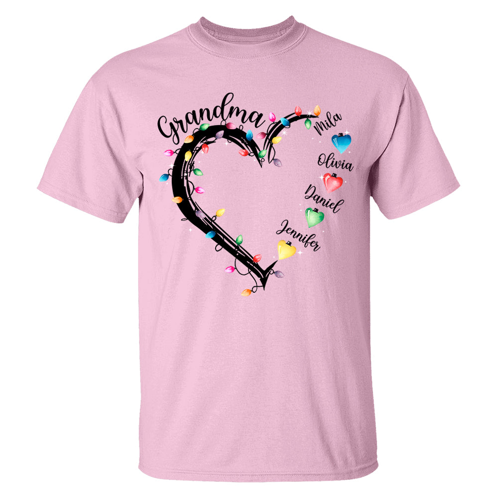 Grandma And Grandkids Christmas Light Personalized Shirts, Nickname And Names Can Be Changed Tu20