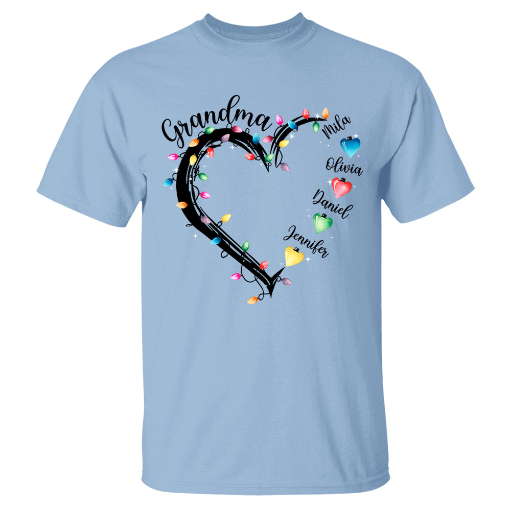 Grandma And Grandkids Christmas Light Personalized Shirts, Nickname And Names Can Be Changed Tu20