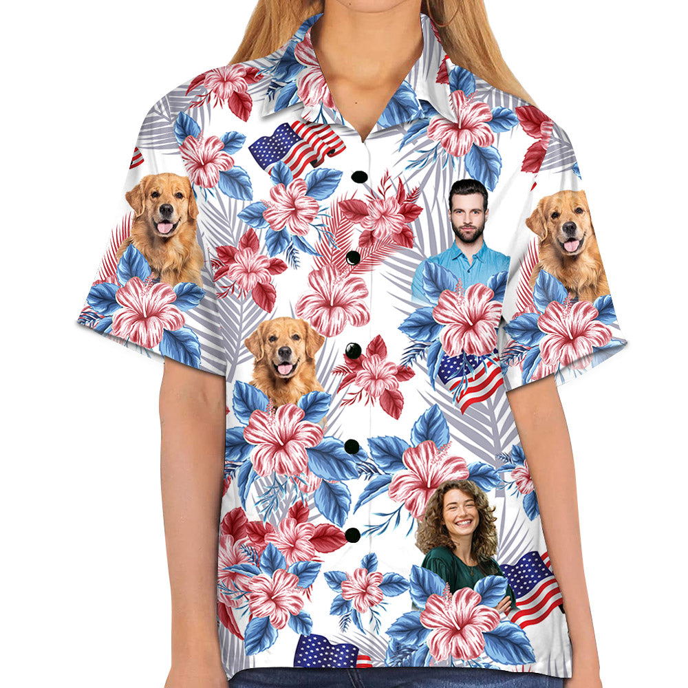 Personalized American Flag Hawaiian Shirt, Custom Photo Face Shirt