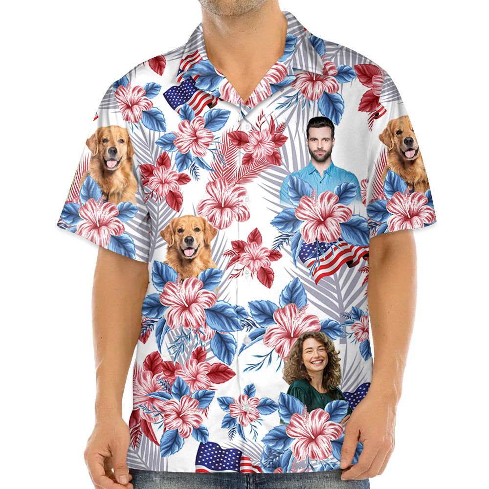 Personalized American Flag Hawaiian Shirt, Custom Photo Face Shirt