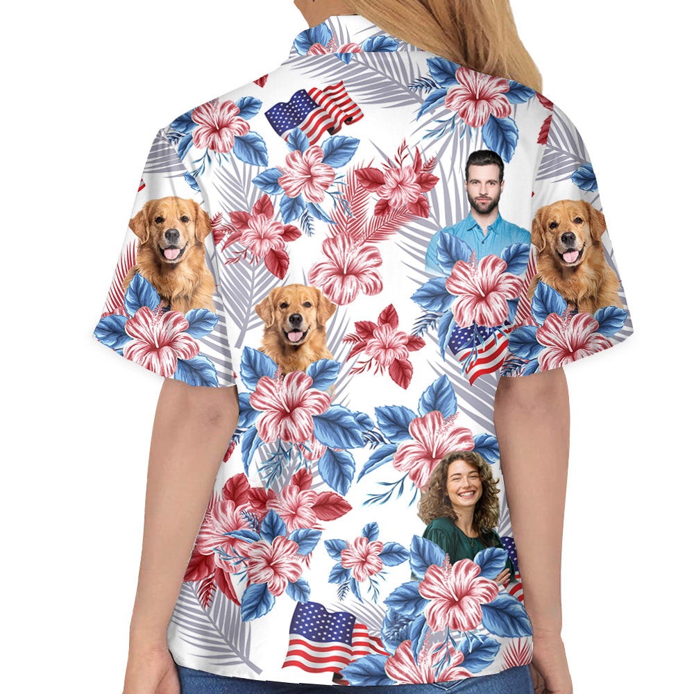 Personalized American Flag Hawaiian Shirt, Custom Photo Face Shirt