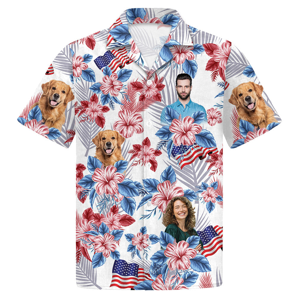 Personalized American Flag Hawaiian Shirt, Custom Photo Face Shirt