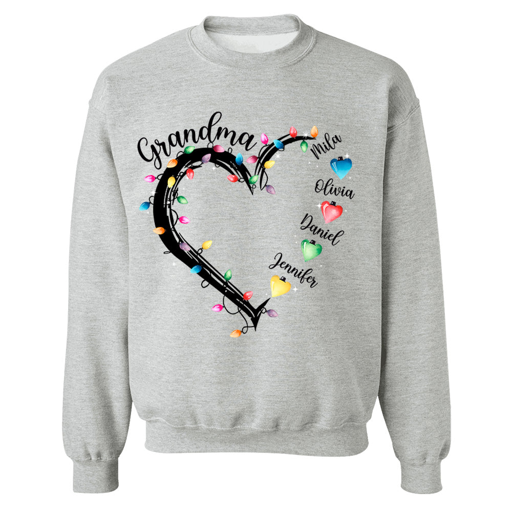 Grandma And Grandkids Christmas Light Personalized Shirts, Nickname And Names Can Be Changed Tu20
