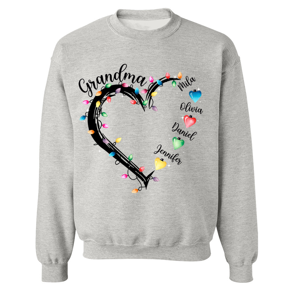 Grandma And Grandkids Christmas Light Personalized Shirts, Nickname And Names Can Be Changed Tu20