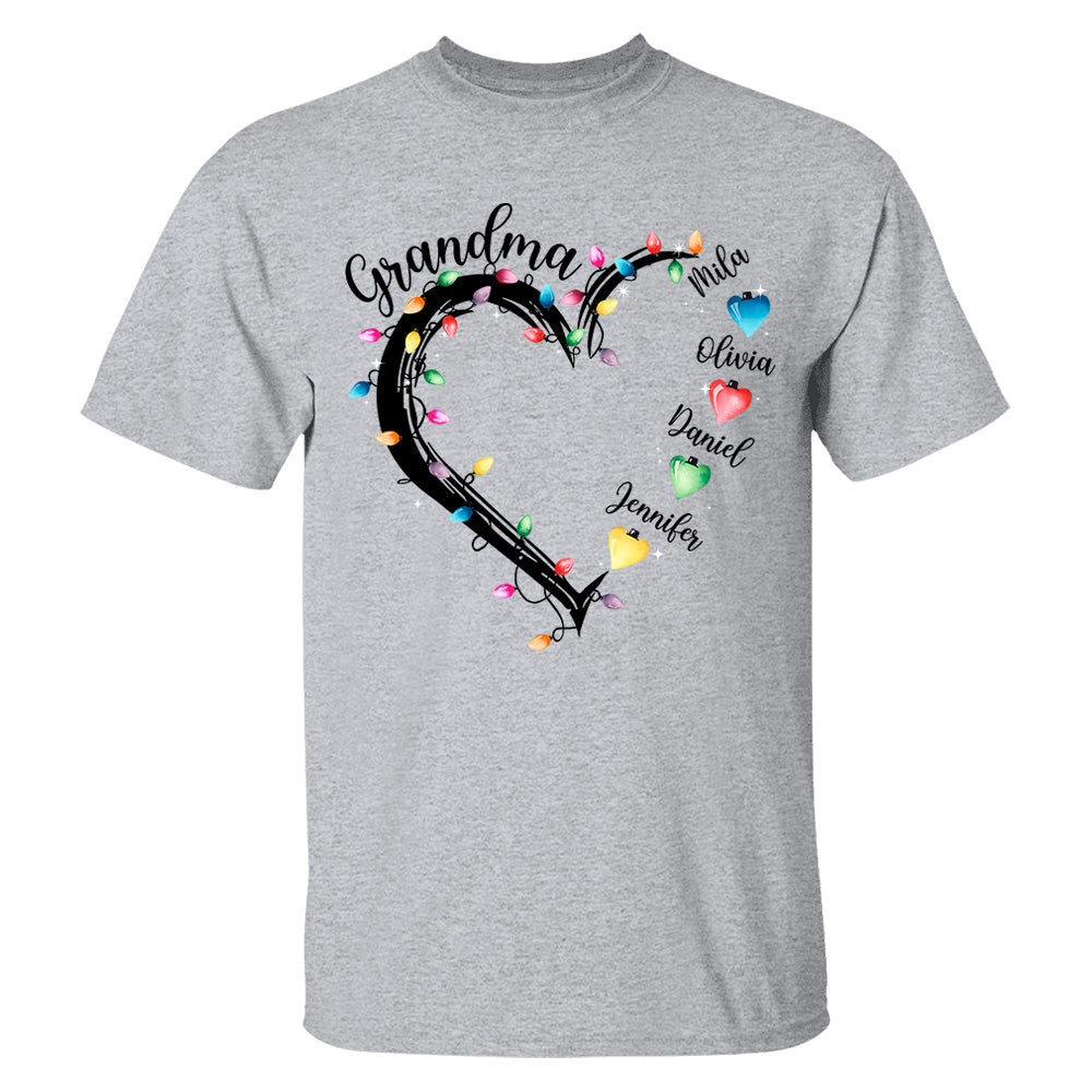 Grandma And Grandkids Christmas Light Personalized Shirts, Nickname And Names Can Be Changed Tu20