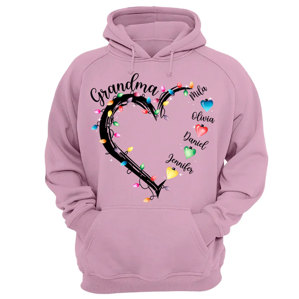 Grandma And Grandkids Christmas Light Personalized Shirts, Nickname And Names Can Be Changed Tu20
