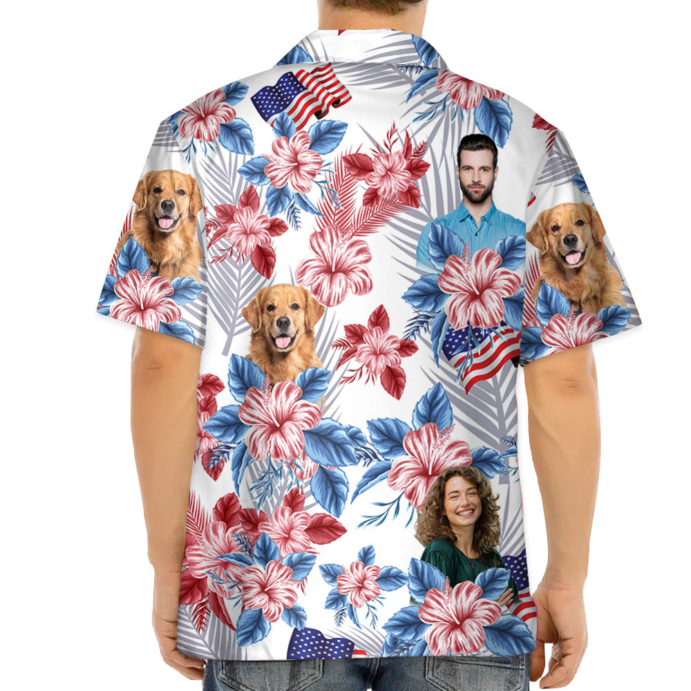 Personalized American Flag Hawaiian Shirt, Custom Photo Face Shirt