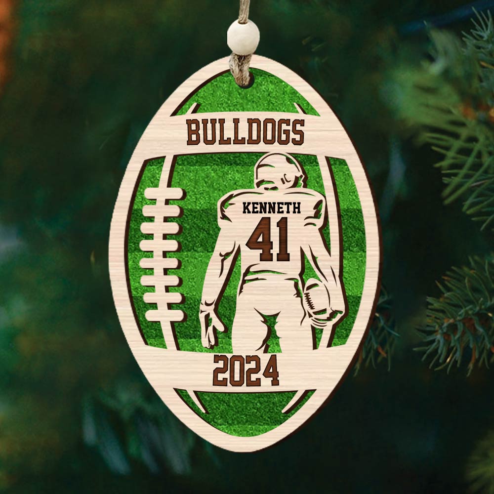 Personalized 3D Football Ornament, Layered and Engraved Wooden Sports Ornament HH0511 Tm01