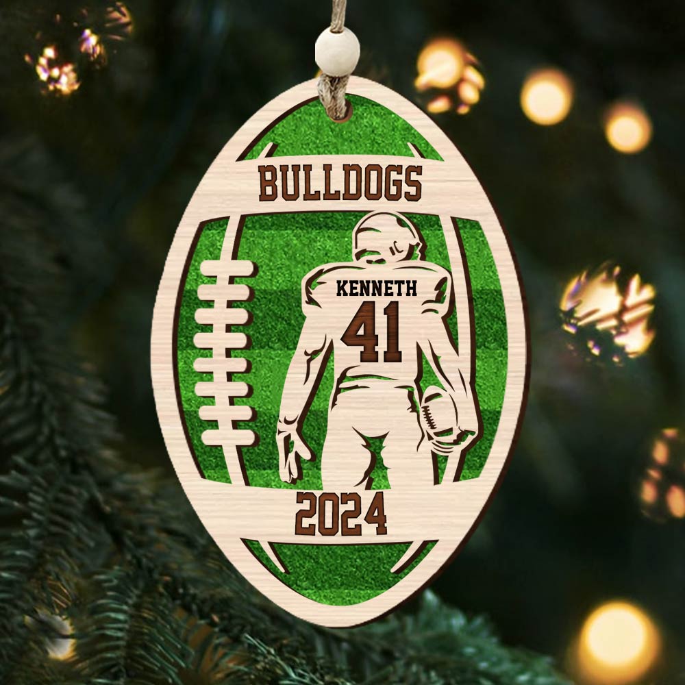 Personalized 3D Football Ornament, Layered and Engraved Wooden Sports Ornament HH0511 Tm01
