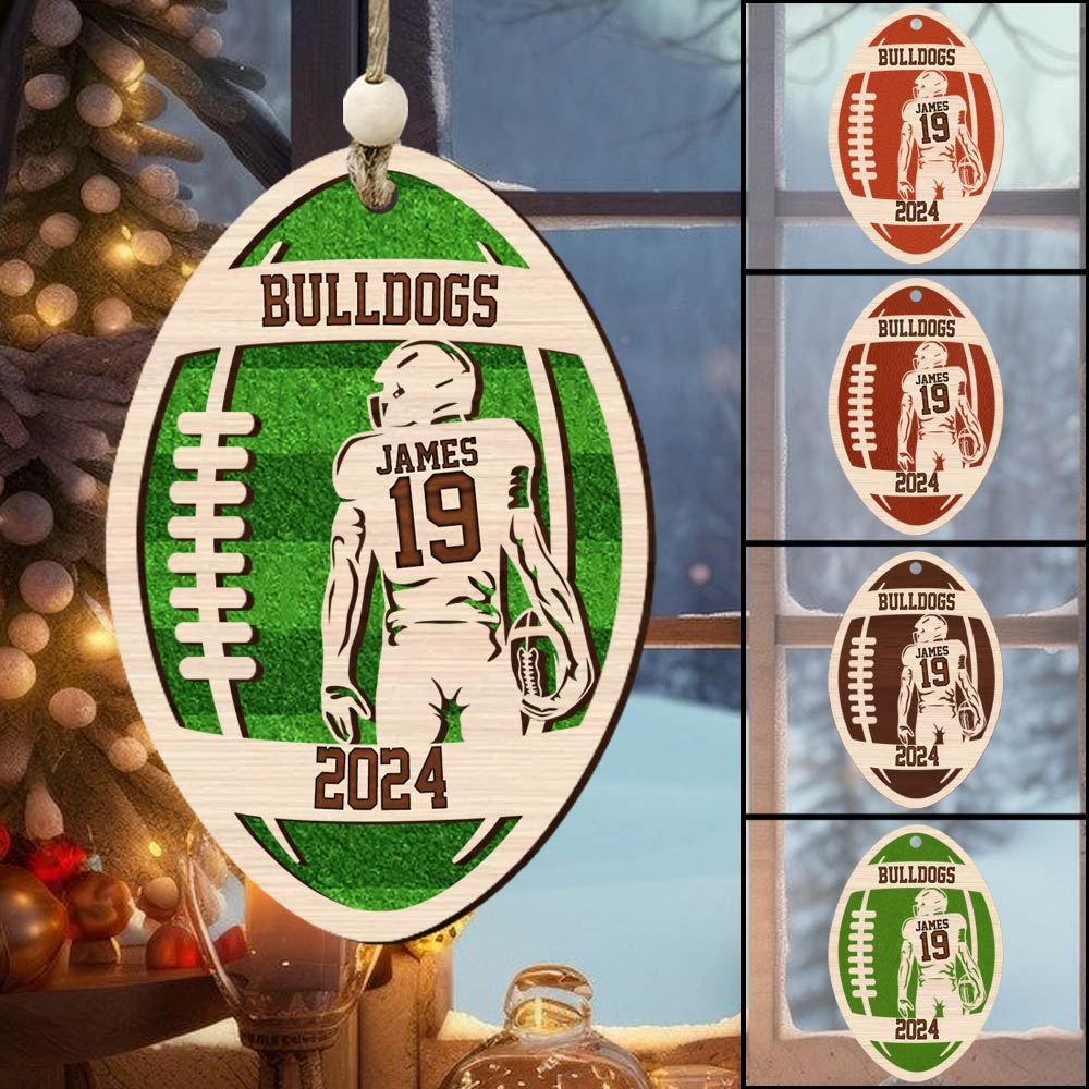 Personalized 3D Football Ornament, Layered and Engraved Wooden Sports Ornament HH0511 Tm01