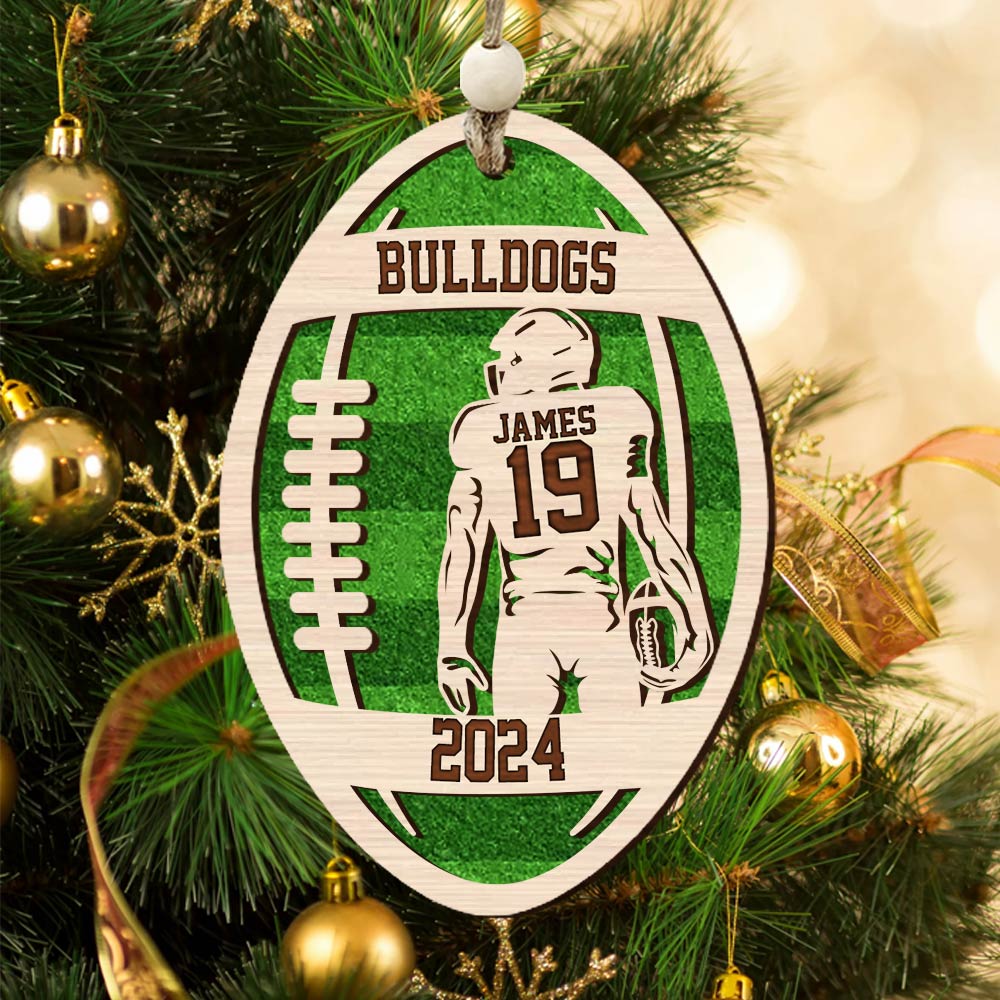 Personalized 3D Football Ornament, Layered and Engraved Wooden Sports Ornament HH0511 Tm01