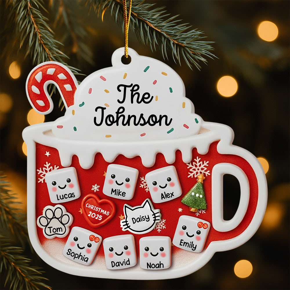 Shake Family Ornament With Pets, 3D Custom Marshmallows Family Shaker Ornament, Family Ornament 2025, Family Keepsake, Family Christmas Gift Na02