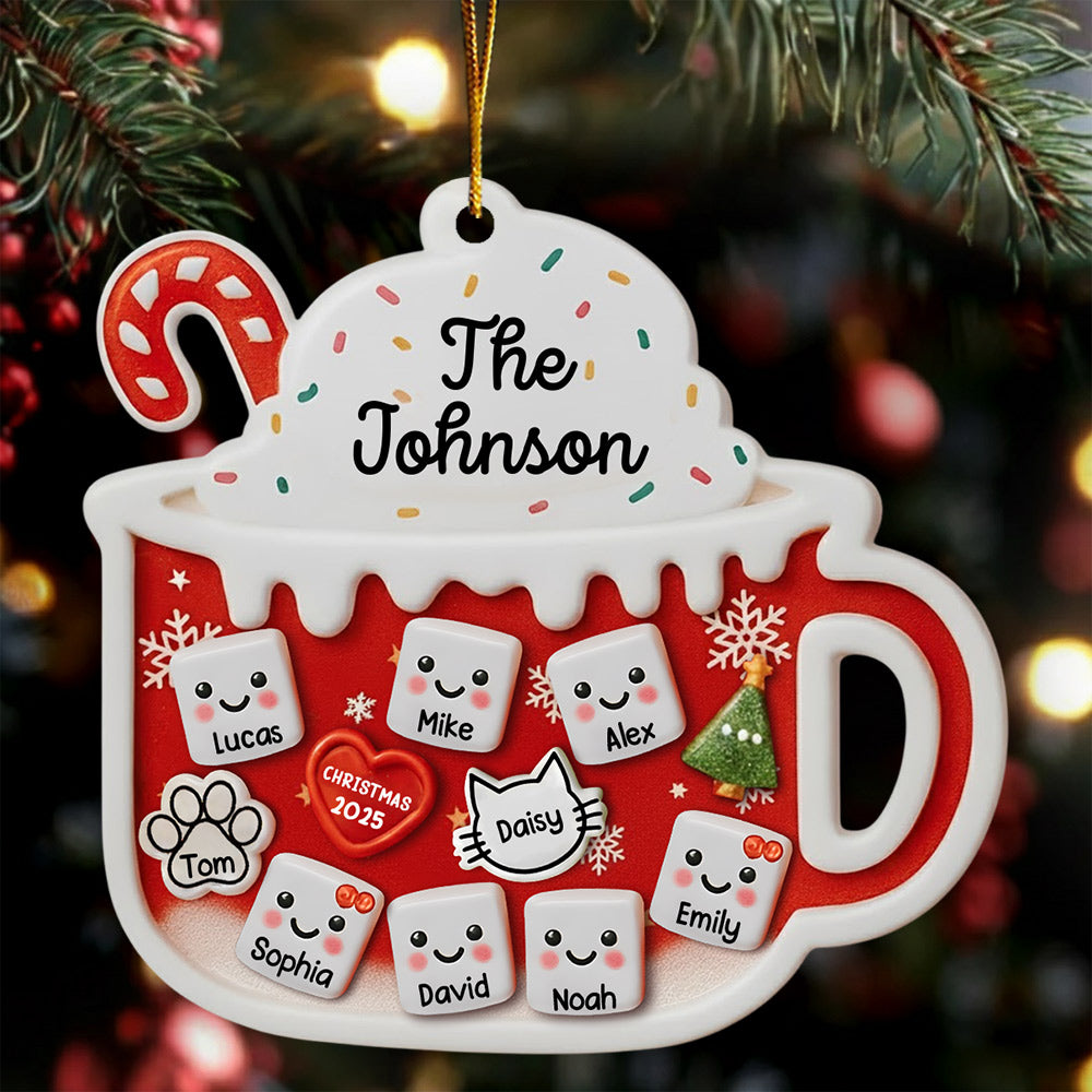 Shake Family Ornament With Pets, 3D Custom Marshmallows Family Shaker Ornament, Family Ornament 2025, Family Keepsake, Family Christmas Gift Na02