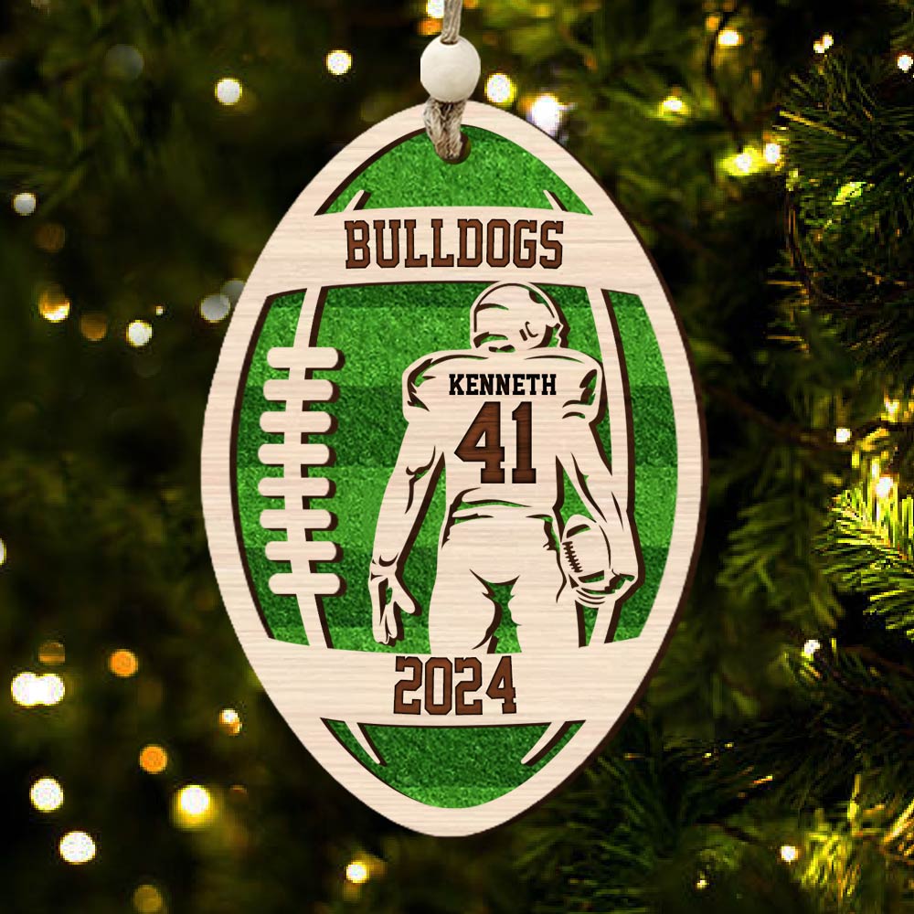 Personalized 3D Football Ornament, Layered and Engraved Wooden Sports Ornament HH0511 Tm01