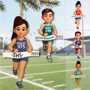 3D Effect Marathon Runner Ornament – Personalized Track Runner Ornament: Girl & Boy Marathon Keepsake Na02 Pt99