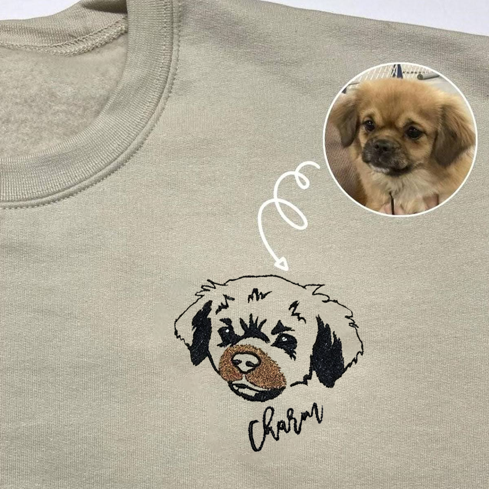 Custom Pet Portrait Embroidered Sweatshirt Hoodie Gift for Dog Pet Lover