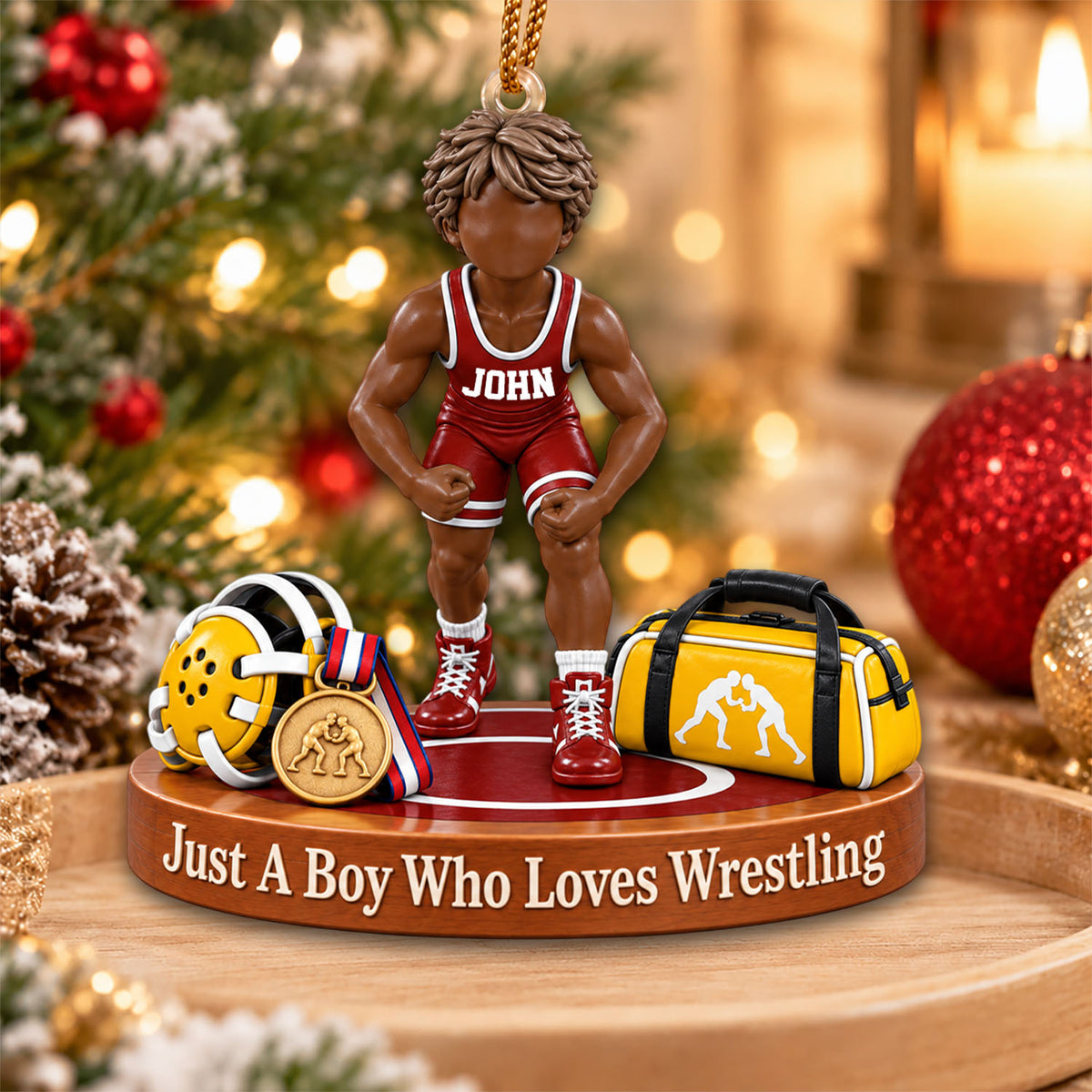 Just A Boy Who Loves Wrestling - Personalized Christmas Ornament For Wrestling Player Wrestling Team Ver1 NA04 Nh00