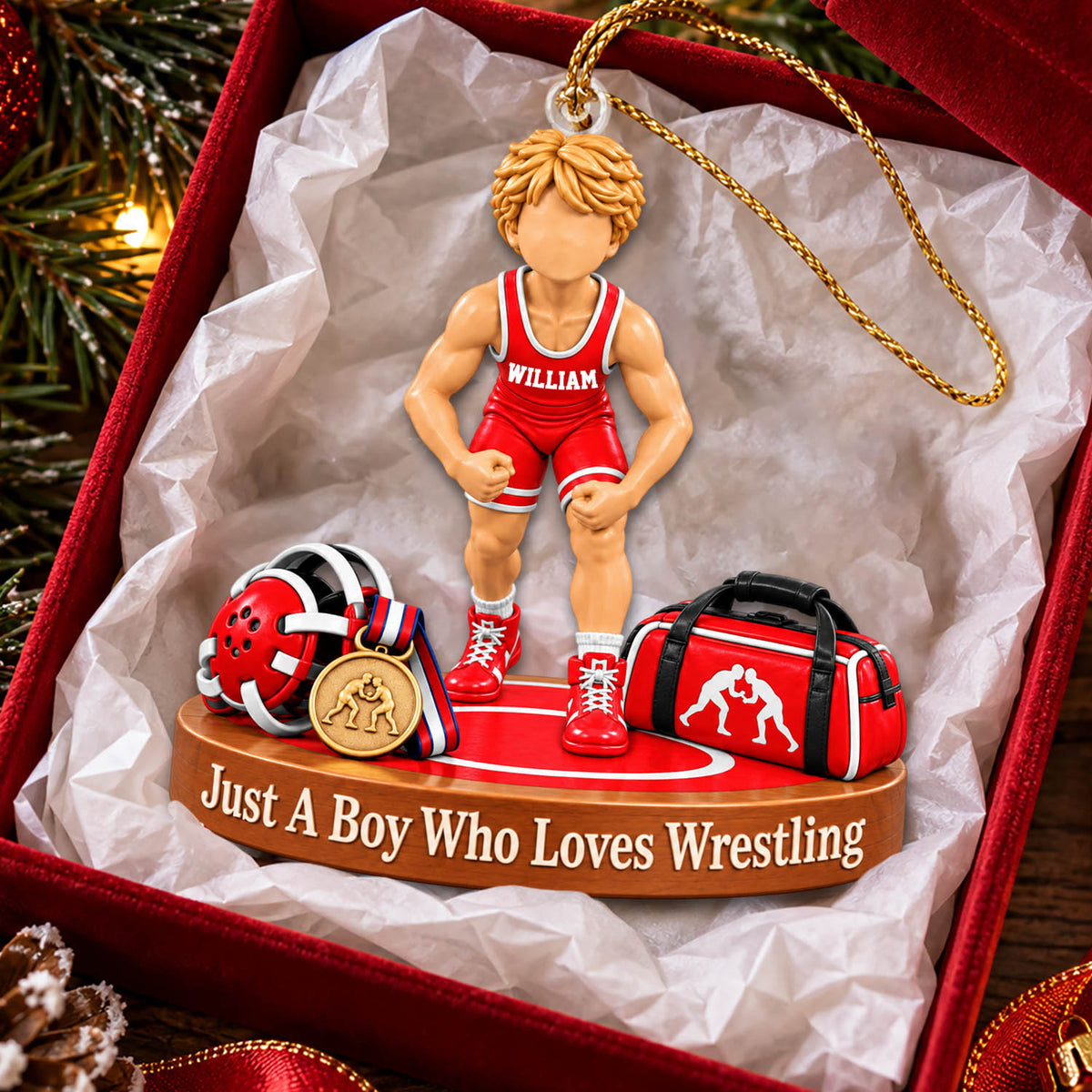 Just A Boy Who Loves Wrestling - Personalized Christmas Ornament For Wrestling Player Wrestling Team Ver1 NA04 Nh00