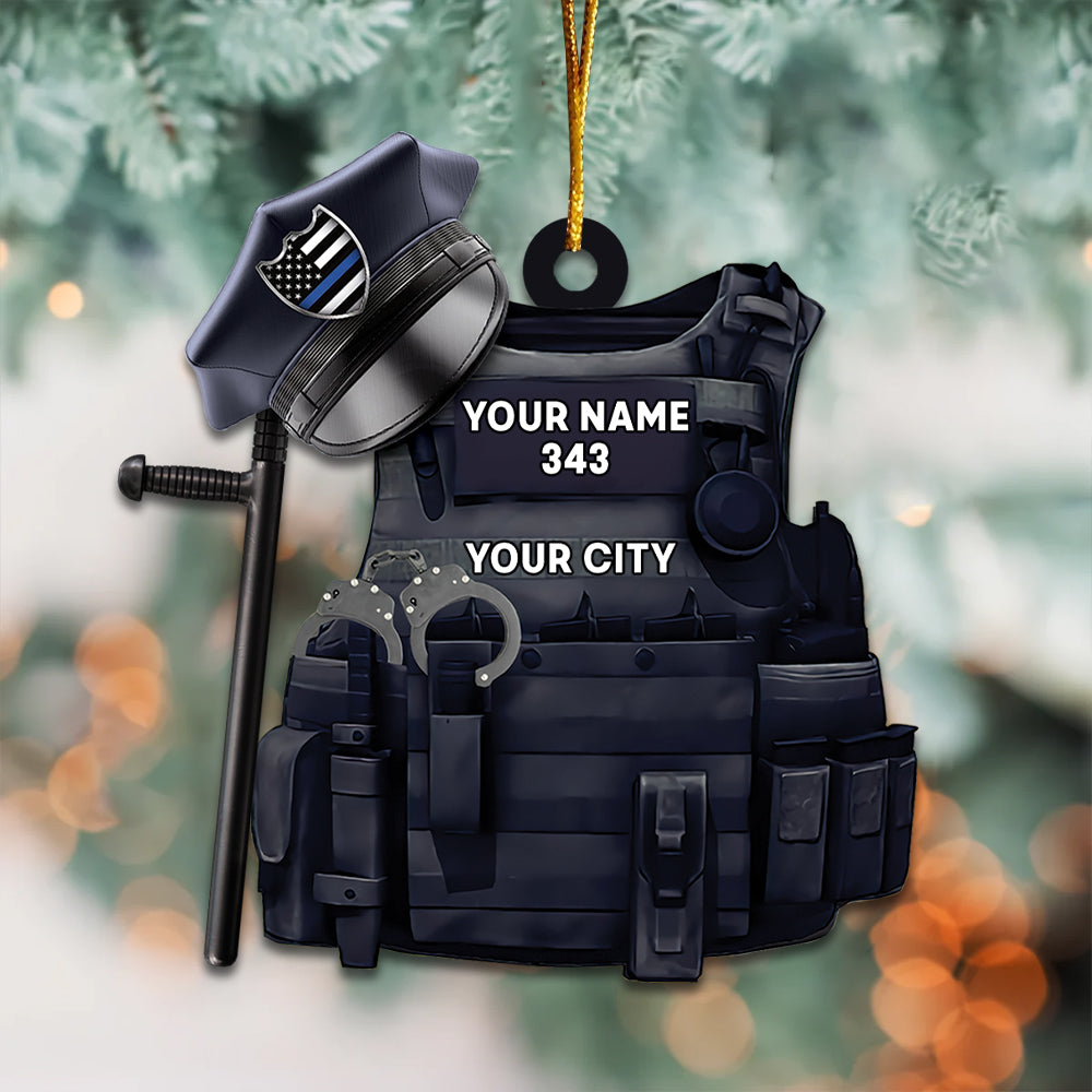 Police Bulletproof Personalized With Any Number & Dept Ornament Gifts For Police Policeman