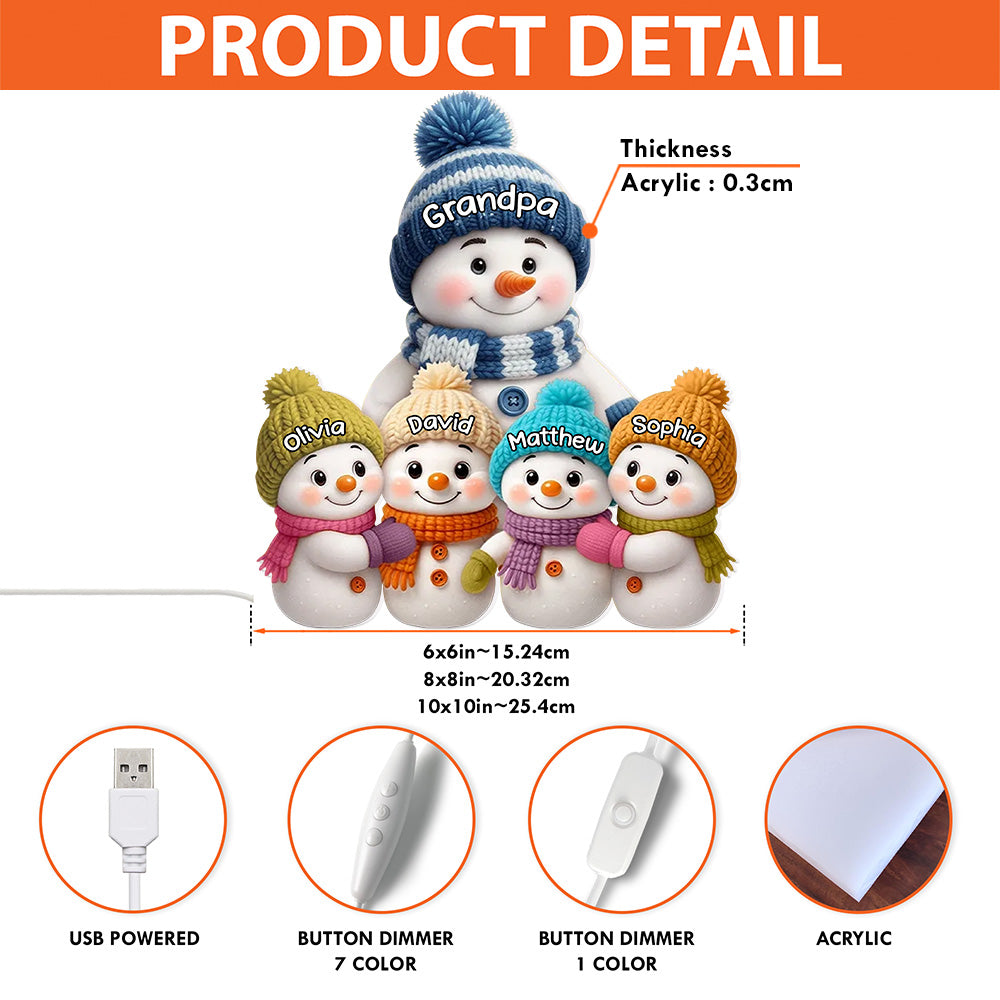Snowman Family Acrylic Light Box With Knitted Hats, Cozy Holiday Scene For Grandpa, Warm Winter Décor, A Heartfelt Christmas Gift
