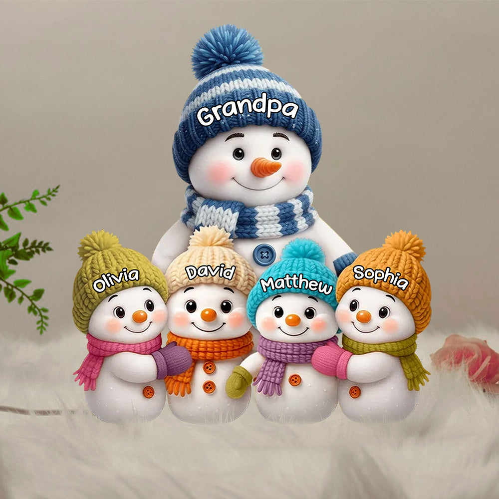 Snowman Family Acrylic Light Box With Knitted Hats, Cozy Holiday Scene For Grandpa, Warm Winter Décor, A Heartfelt Christmas Gift