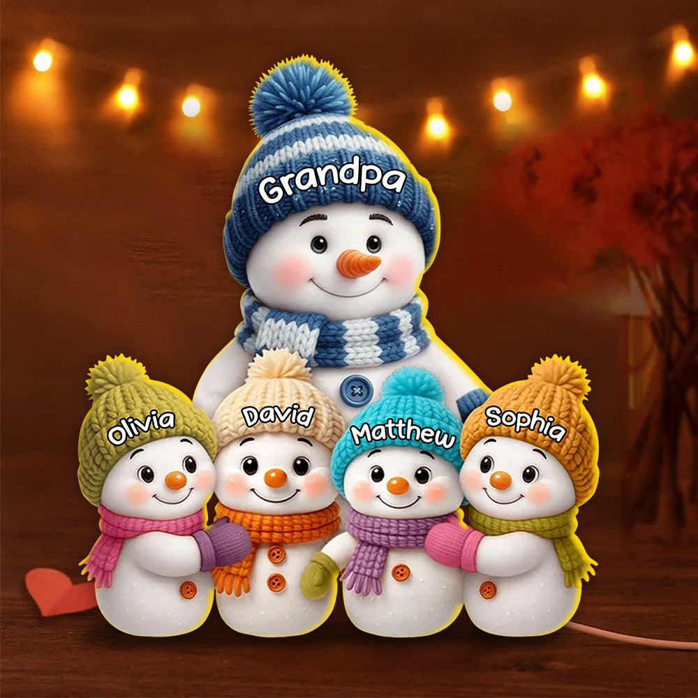 Snowman Family Acrylic Light Box With Knitted Hats, Cozy Holiday Scene For Grandpa, Warm Winter Décor, A Heartfelt Christmas Gift