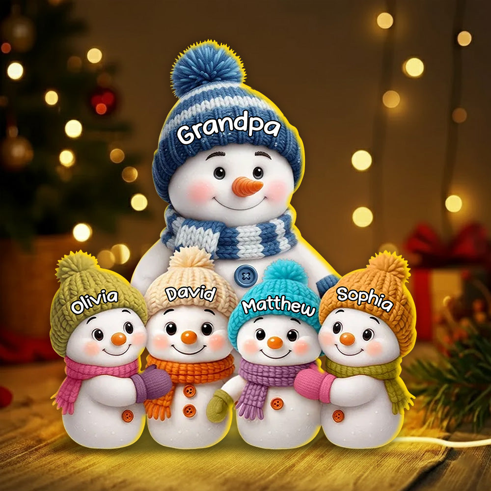 Snowman Family Acrylic Light Box With Knitted Hats, Cozy Holiday Scene For Grandpa, Warm Winter Décor, A Heartfelt Christmas Gift