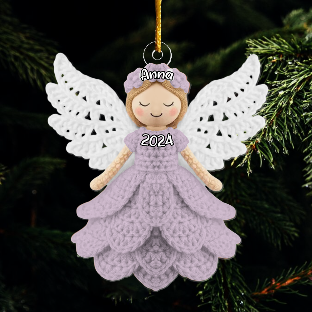 Personalized Cute Crochet Angel Doll Flat Ornament - Angel Crochet Pattern Arylic Ornament Nh00