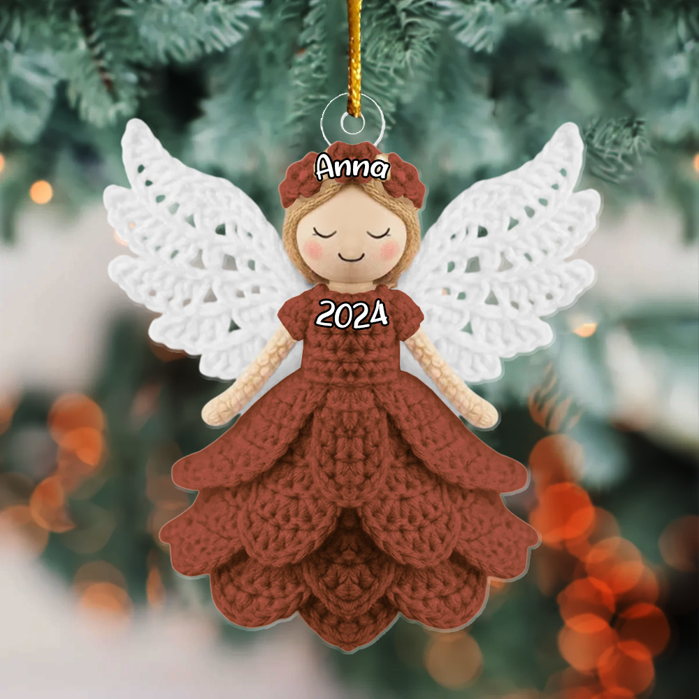 Personalized Cute Crochet Angel Doll Flat Ornament - Angel Crochet Pattern Arylic Ornament Nh00