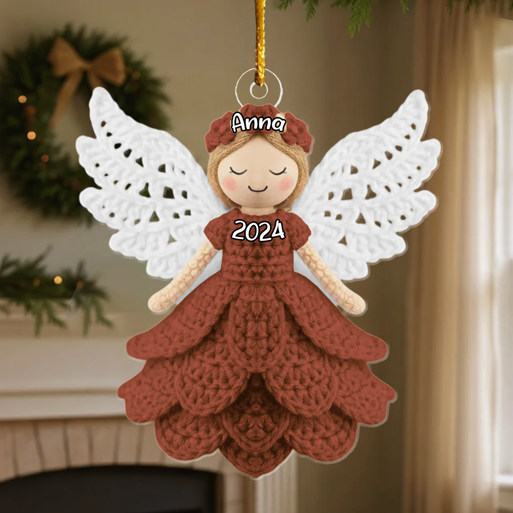 Personalized Cute Crochet Angel Doll Flat Ornament - Angel Crochet Pattern Arylic Ornament Nh00