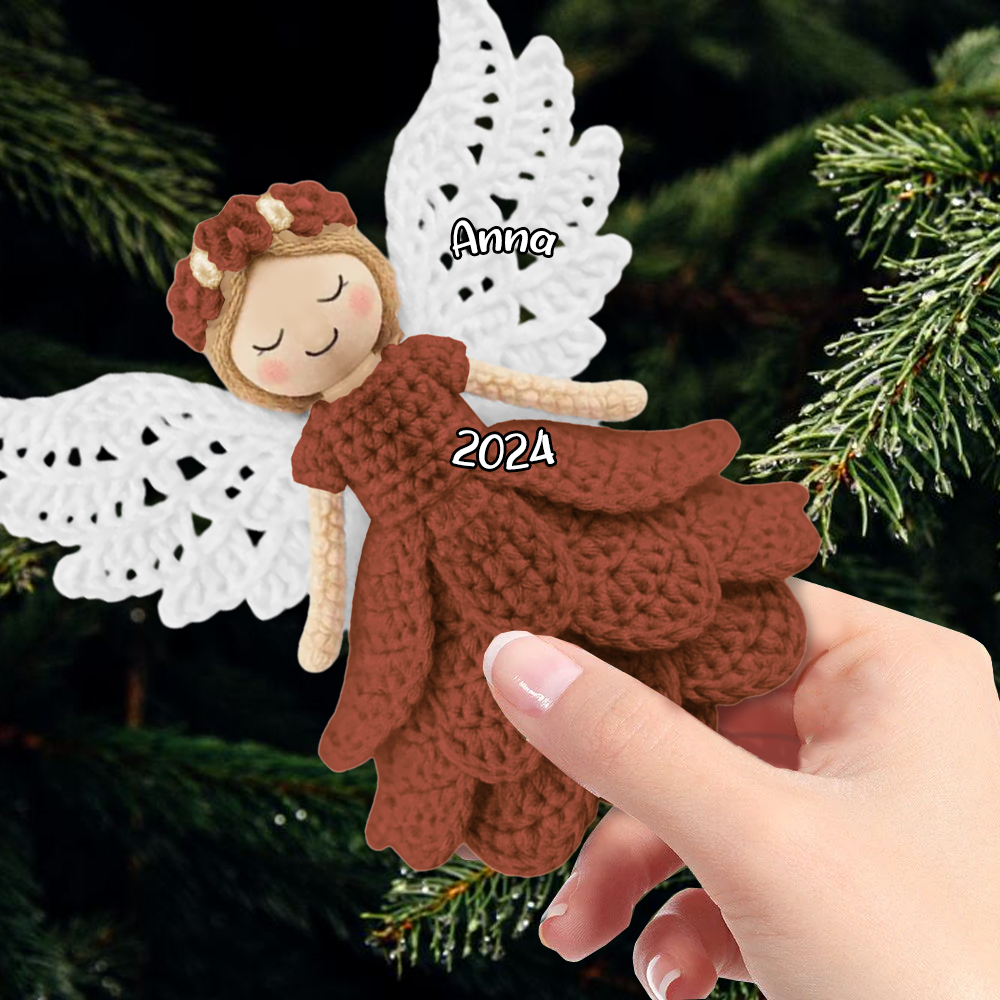 Personalized Cute Crochet Angel Doll Flat Ornament - Angel Crochet Pattern Arylic Ornament Nh00