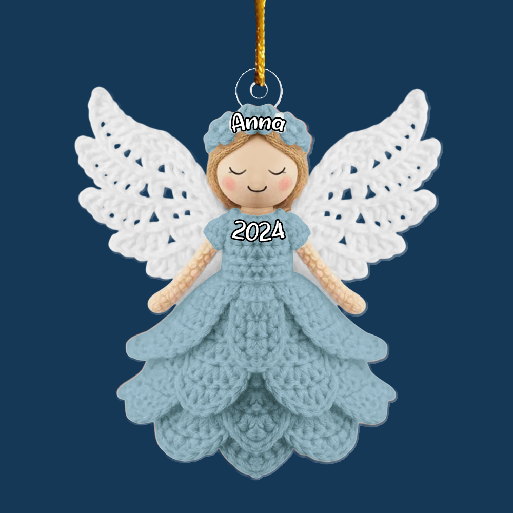 Personalized Cute Crochet Angel Doll Flat Ornament - Angel Crochet Pattern Arylic Ornament Nh00