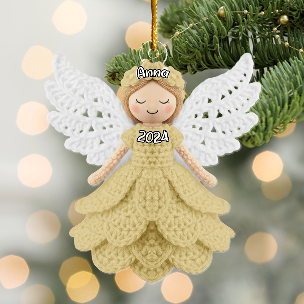 Personalized Cute Crochet Angel Doll Flat Ornament - Angel Crochet Pattern Arylic Ornament Nh00