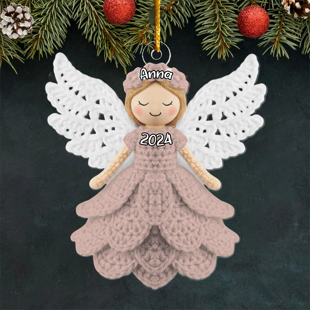 Personalized Cute Crochet Angel Doll Flat Ornament - Angel Crochet Pattern Arylic Ornament Nh00